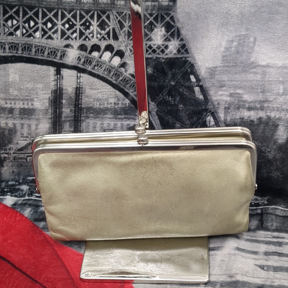 HOBO Silver Wristlet Clutch with Metallic Finish